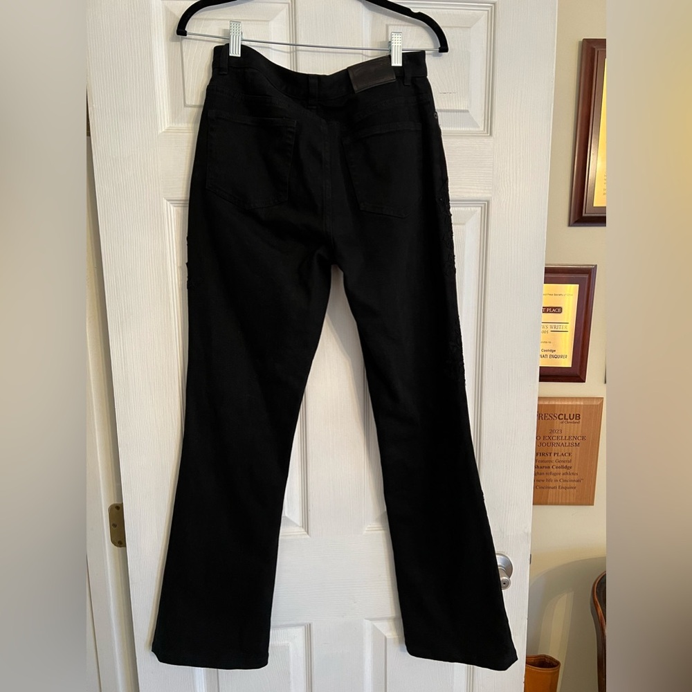 Lauren Jeans Black Embroidered Beaded Straight Leg 4 - Picture 6 of 7